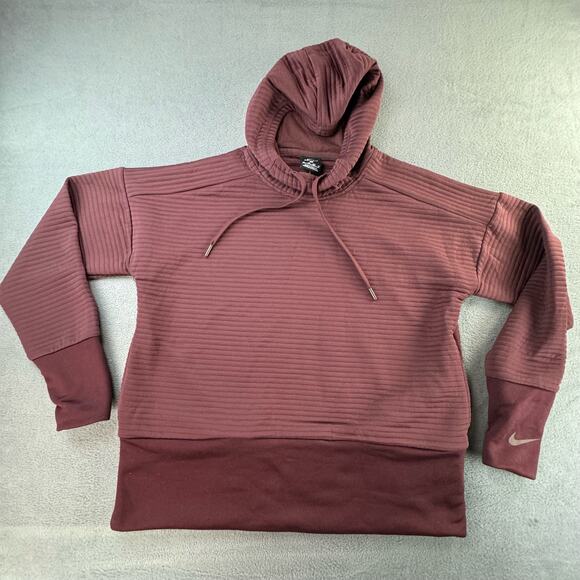 Nike‎ Dri-Fit Womens Maroon Ribbed Hooded Sweatshirt XS Polyester LRG Swish/back - Picture 1 of 13